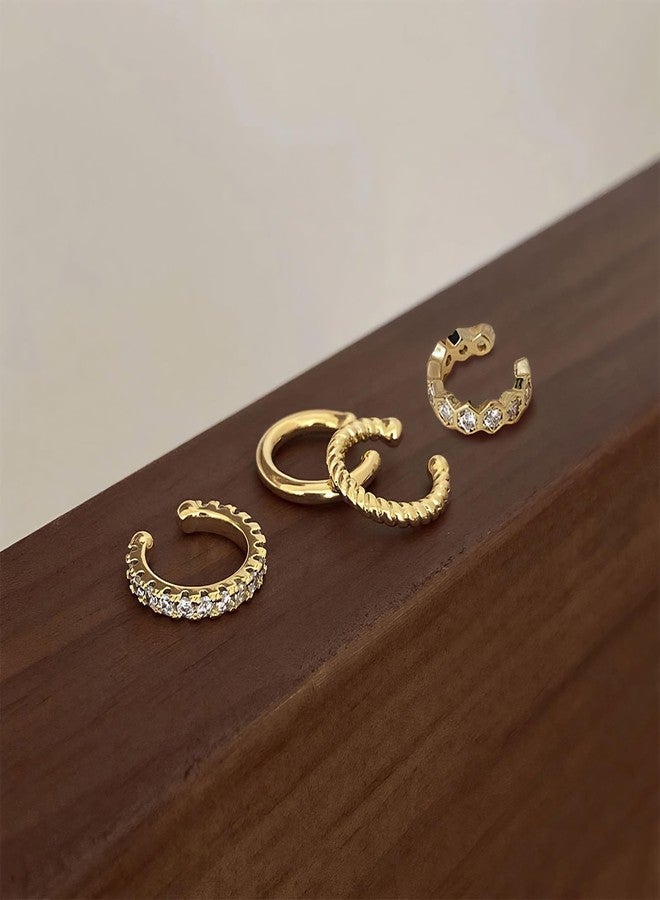 Ninejuize 4pcs Ear Cuff Earrings for Women Non Piercing 14K Gold Plated Non Tarnish Gold Ear Cuffs Set Clip On Earrings Wraps Cubic Zirconia Jewelry - Image 4